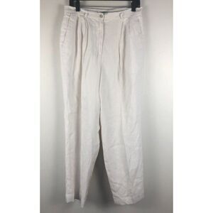 VTG Jennifer Moore Women 100% Linen Pants Size 14 Petite White Pockets (measure)